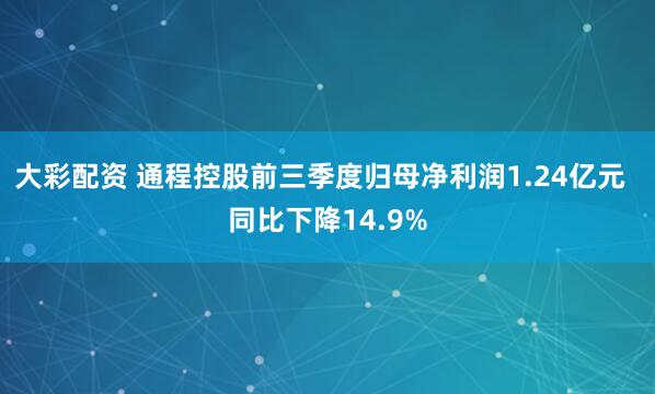 大彩配资 通程控股前三季度归母净利润1.24亿元  同比下降14.9%